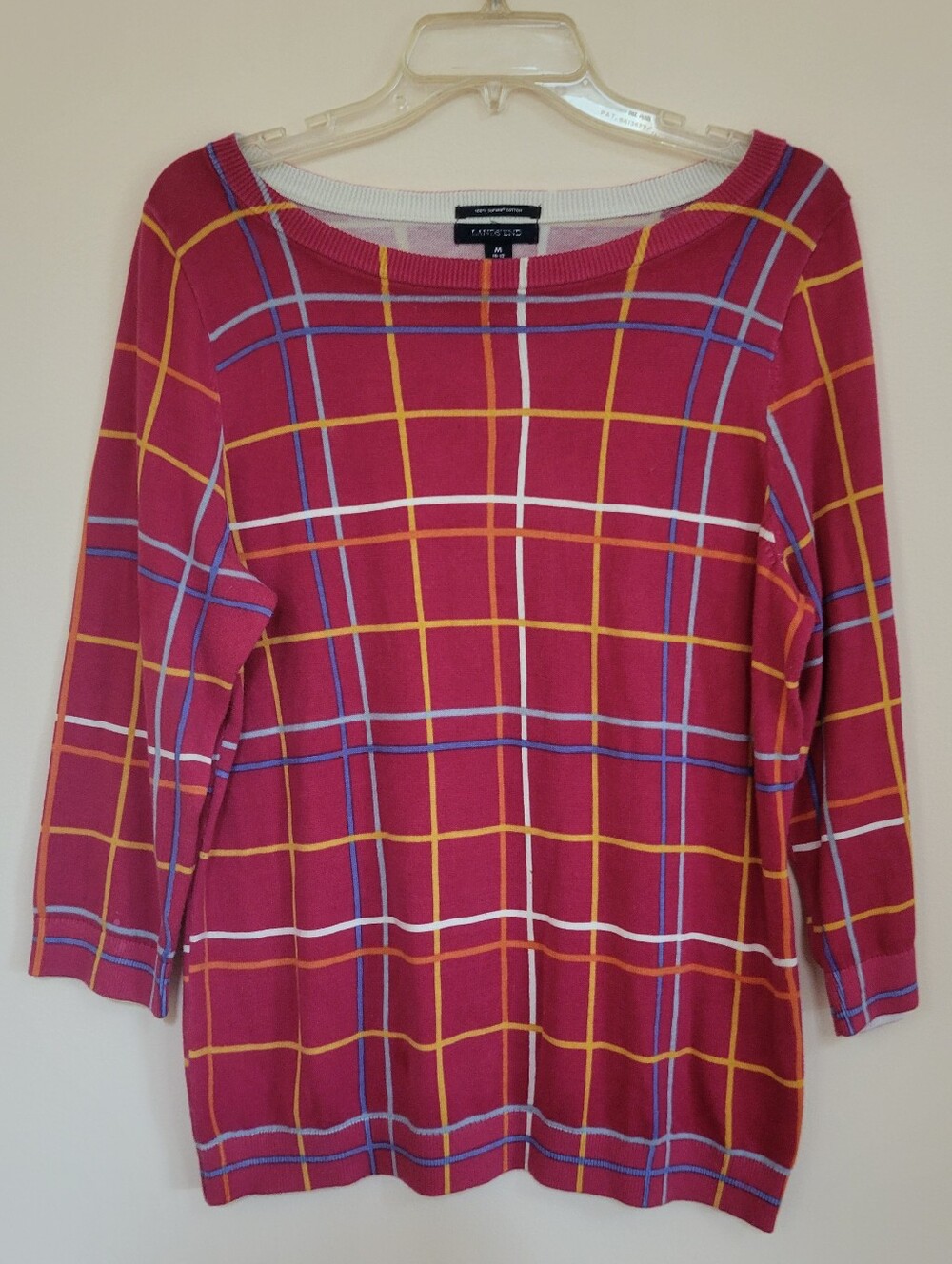 Lands' End Supima Cotton Plaid Striped Sweater